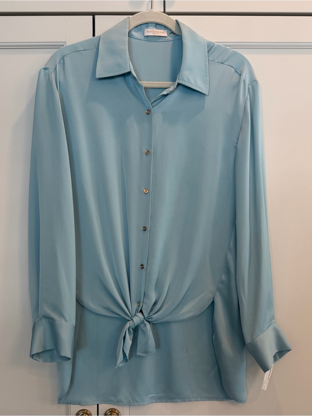 NWT Ramy Brook Kolby Oversized Satin Charmeuse Shirt in Mystic Blue Size XS